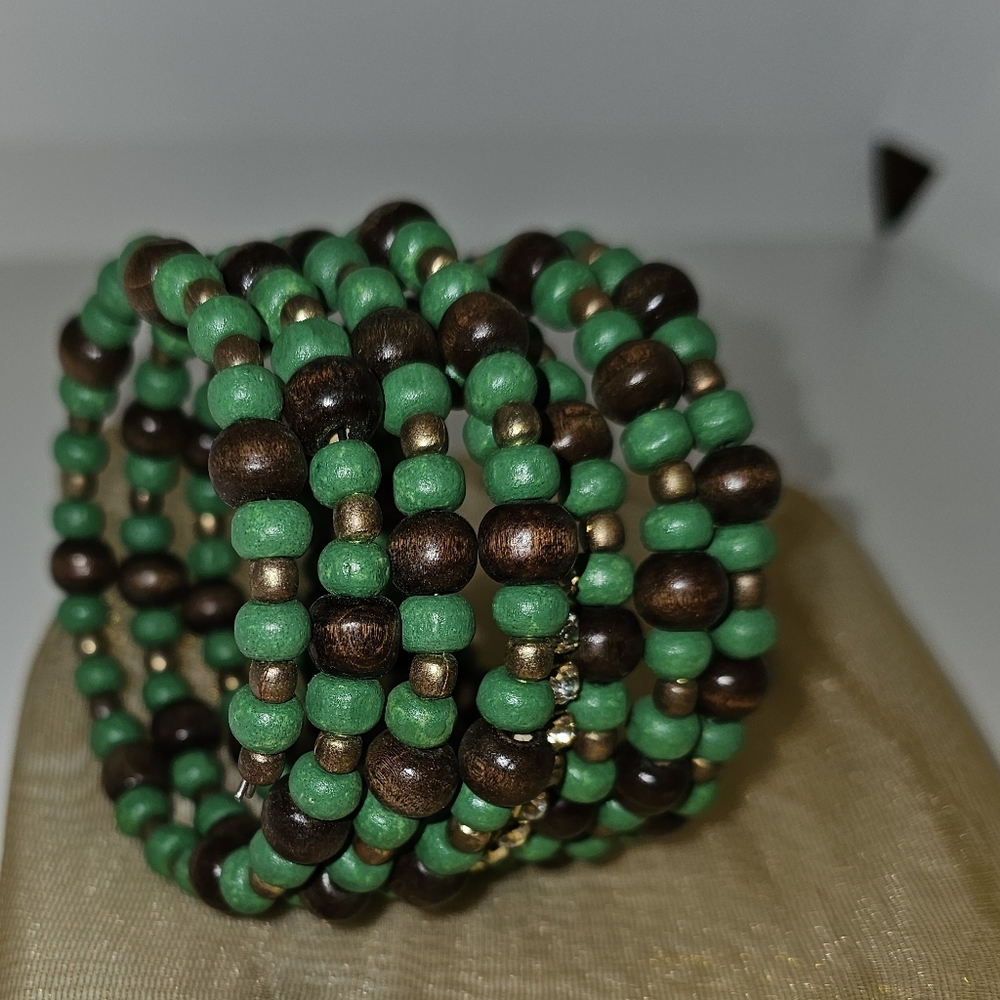 Green and Brown Beaded Wrap Bracelet NWT